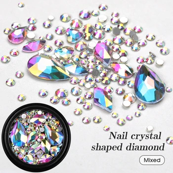 1 кутия нов хибриден 3D диамантени бижута за нокти crystal gem бижута gold AB блестящ скъпоценен камък чар стъклени аксесоари за нокти