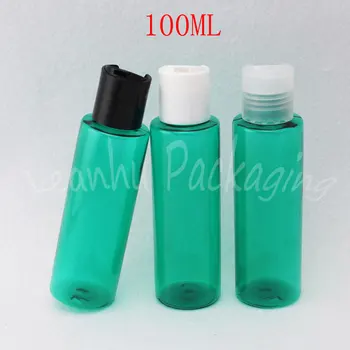 100 мл Зелена пластмасова бутилка с горния капак, бутилка за опаковане лосион / гел за душ обем 100 куб. см, празен козметични контейнер (50 бр./ лот)