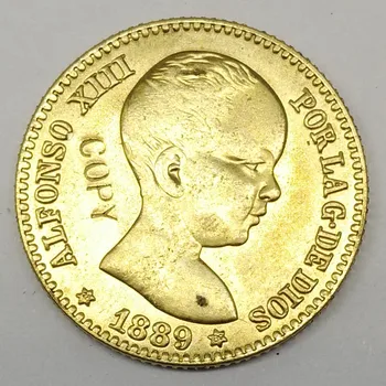 1889 Испания Златна Монета Алфонсо XIII, Крал на Констл Де 20 Песета Порлаг Бог Позлатени Медни Копия на Монети Занаяти