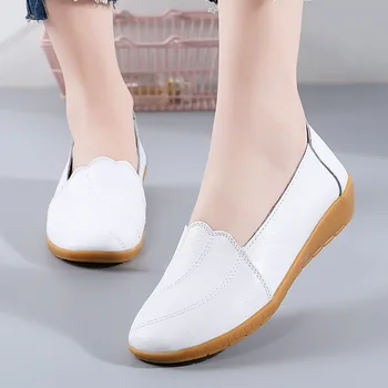 2021 Пролетно Дамски обувки; мокасини от естествена кожа върху плоска подметка; Дамски Суперкомфортная Ежедневни Дамски обувки за шофиране; Големи Размери 44