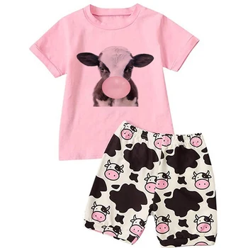 2021, Ризи с къси ръкави и мехура за момчета и момичета, Детска Тениска, Розова Сладка Тениска с животни, Върхове за малки момичета, Върховете на малки момичета