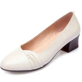 2022 г. Нови Красиви Пролетни обувки от телешка кожа, с горна част, от Дамски обувки на висок ток 4 cm, Удобни Дамски Кожени дамски обувки на висок ток в Голям размер
