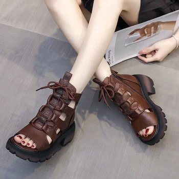 2022 нови летни дамски отворени сандали в римски стил в дебела подметка с шнур 33-42, дамски ежедневни модни стръмни обувки