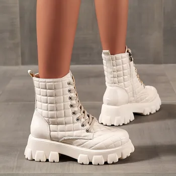 2022 Нови Модни Дамски Обувки На платформа Зимни Обувки Обувки Челси Дамски Дизайнерски Обувки с Квадратни Кръг на Пръсти До средата на Прасците Zapatillas Mujer