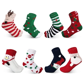 8 Двойки Космати Коледни Чорапи, Плюшени Чорапи-Чехли, Чорапи За Възрастни, Коледни Празници Чорапи, Зимни Топли Пухкави Удобни Чорапи за Екипажа