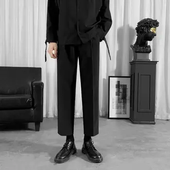 ANASTAS Модни Черни Костюмные Панталони За Мъже В Корейски Стил, Нови Скъсяване на Панталони, Обикновена Директни Мъжки Панталони, Всекидневни