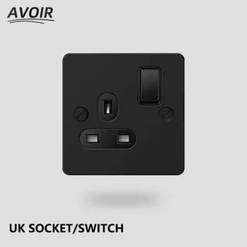 Avoir Usb Стенни Електрически Контакти и ключове All Black Series Панел от неръждаема Стомана Стандартна Розетка Великобритания Двойна розетка
