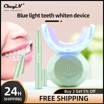 CkeyiN Комплект за Избелване на Зъби с Led Подсветка, USB Безжична Зареждане Интелигентна Време на Синя Светлина Избелваща Лампа за Зъби с 3 Дръжки