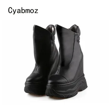 Cyabmoz/ Дамски Обувки От естествена кожа, Които Растежа, На Платформа и Висок ток, Black Дамски Обувки За Партита, Zapatos Mujer Тенис Feminino