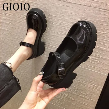 Gioio Ins/ Лидер на продажбите, дамски Черна Модни дамски обувки в британския стил, ежедневни дамски обувки на висок ток 6 см, обувки Mary Janes с каишка и катарама