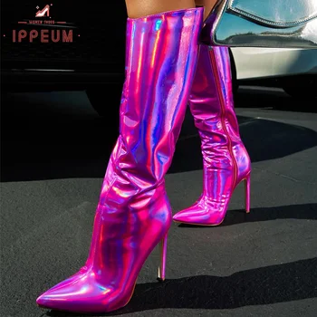 IPPEUM/ Луксозни Маркови Нови Дамски обувки на Тънък висок ток, Модни дамски обувки с остри пръсти с Цип и кристали, вечерни Пикантен дамски обувки на ток