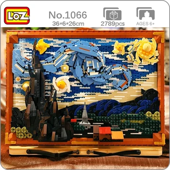 LOZ 1066 Световно Известната Картина Звездна Нощ Звездна Планина Горски Град на 3D Кухненски Блокове, Тухли Строителна Играчка за Деца без Кутия