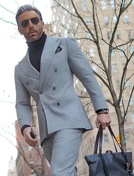 Men ' s Slim Fit 2 pieces Wedding Groom tuxedo Double-Breasted Business Яке & Pants костюм мъжки