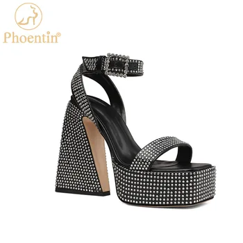 Phoentin секси планински кристал платформа на висок ток, сандали каишка на глезена летни сандали Crystal дамски сватбени украшения за обувки FT1889