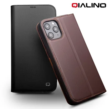 QIALINO Калъф от естествена кожа за iPhone 12 Pro Със Слот за карти Флип Луксозният ултра тънък Калъф за iPhone 11 Pro XR XS Max 7 8 Plus SE2020