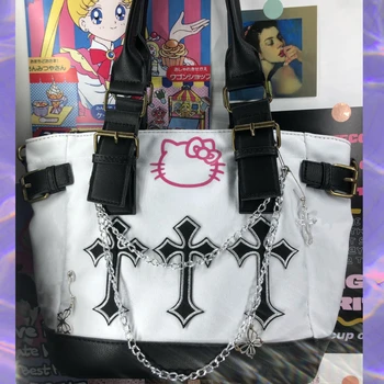 Sanrio Чанти за Жени Аниме Раница Hello Kity Реколта Harajuku Millennium Cross Преносима Холщовая Чанта през Рамо с едно рамо