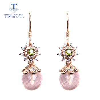 TBJ, Нов стил на обеци-куки, натурален розов балон aquatz и турмалин скъпоценен камък проба 925 сребърни бижута най-добрият подарък за една дама