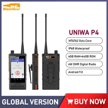 UNIWA P4 Android 9 Смартфон MT6762 Восьмиядерный Мобилен Телефон 4G 64G IP68 Водоустойчив Мобилен телефон 4 W DMR Аналогов Радио 3000 mah