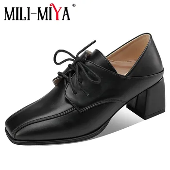 VLADO-MIYA/Големи размери 34-43, Ежедневни Модела обувки на висок масивна ток с шнур, Нови Модни дамски обувки с Квадратни пръсти, Пролетно-Есенни обувки-лодка