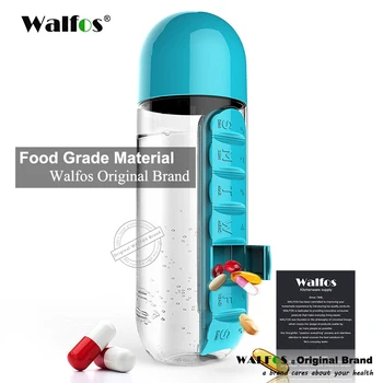 Walfos съчетава в себе си Дневна Седмична кутия за таблетки със седем отделения Органайзер с бутилка за вода за лесно транспортиране бутилки за вода