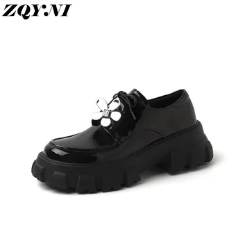Zqyni/ дамски обувки-saro от естествена кожа, къси вечерни обувки на танкетке и платформа с високи токчета, черни US7