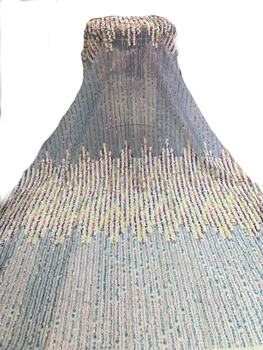 Африканска плат с пайети, дантела, Френски лейси плат, лейси бродирани окото лейси плат ZX33401