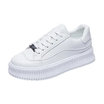 Бели дамски обувки; Колекция 2021 г.; Пролетни обувки; Дамски Вулканизированная Обувки; Маратонки без шнур; Дамски Модни Маратонки на платформа Дамски обувки на плоска подметка