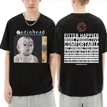 Брандираната Модна Тениска с Албум на Radiohead, Двустранен Тениска с Принтом, Лятна Мъжка Тениска Британска Рок-група, Мъжки Дамски Реколта Тениска Мъжка тениска