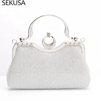 вечерни чанти за жени, в чантата си-клатч с кристали, дамски ръчни чанти, сребърен кристален чанта на рамото, луксозни дизайнерски портмонета и чанти