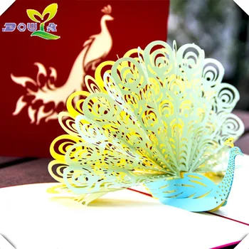 Висококачествени музикални поздравителни картички за рождения ден на 3D триизмерна книга паун Корея креативна подарък карта ръчно изработени бизнес