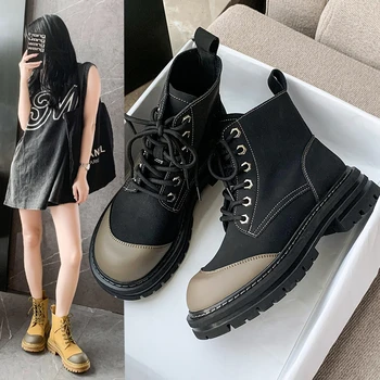 Дамски ботуши в британския стил; колекция 2022 г.; Есен нова корейска версия на кратки обувки; обувки с висок берцем на дебела подметка; женски ботильоны в платформата