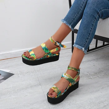 Дамски летни цветни сандали на дебела подметка с отворени пръсти, с преливащи се цветове, сандали, дамски модни обувки, дамски големи размери 35-43 mujer