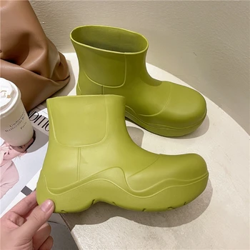 Дамски модни непромокаеми обувки на дебела подметка цвят авокадо с ниско берцем, износоустойчиви мини къса леки непромокаеми обувки на платформа