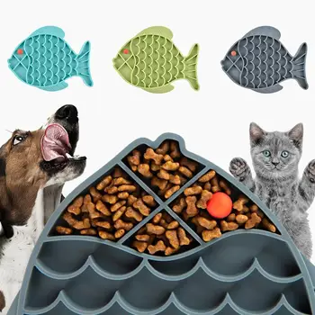 Домашен Любимец Куче, Котка Бавно Захранващото Риба Формата На Хранителна Купа Против Задушаване Хранене Ястие Чиния