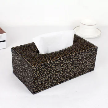 дървена конструкция кожена правоъгълник кутия за салфетки притежателя кутия за салфетки, държач за тоалетна хартия диспенсер калъф /бяло/черно злато + PZJH099