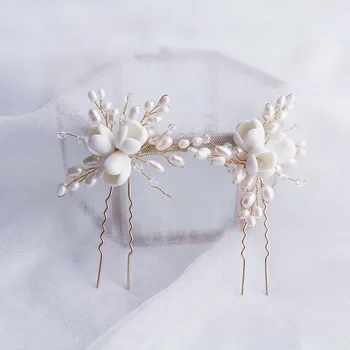 Естествени перли керамични цветя, внимателно обработен сватбена шнола с ръчно изработени аксесоари за коса от високо качество сватбени шнола за коса