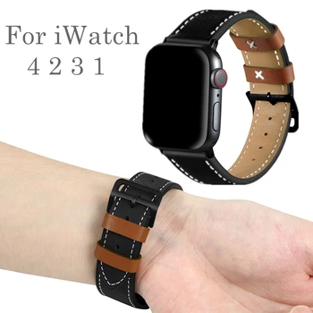 За Apple Watch Серия 4 3 2 1 Каишка за Часовник от Естествена Кожа Взаимозаменяеми Каишка за iWatch 44 мм 40 мм 42 мм 38 мм гривна Гривна