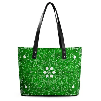 Зелена Мандала Чанти Ретро Цветен Принт Изкуствена Кожа Чанта През Рамо Студентски Пътна Чанта На Поръчка Колан Естетически Чанти За Пазаруване