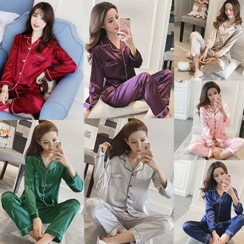 Имитация на копринени пижами дамски есен ежедневни пижама с дълъг ръкав от две части, жилетка, домашно облекло, може да излязат на улицата