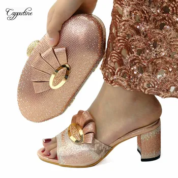Италиански обувки от розово злато с торби в тон, дамски обувки за парти, дамски официални обувки-лодка в нигерия стил с чанта CR195, височина 7.5 СМ