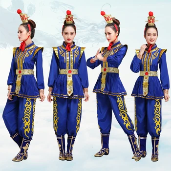 Китайската драматичен дрехи дамски класически танцови опера син костюм Хуа мулан Фестивал Cosplay Сценична актриса Облекло