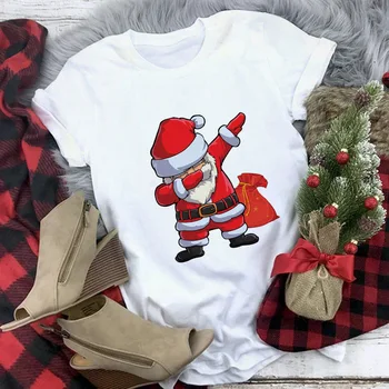 Коледна Тениска с Дядо Коледа за Жени, Тениска с Коледна Елха, Принтом Снежен човек, Карикатура 2022, честита Нова Година, Празници Модни Тениски M