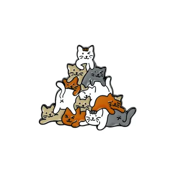 Креативен Cartoony Котка Човешката Пирамида На Модерна Творческа Мультяшная Брошка Прекрасен Емайла Икона Аксесоари За Дрехи