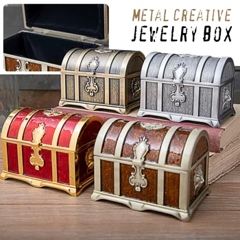 Креативен Кутия За Съхранение на Пиратския Сандък луксозна Голяма Колекция от Съкровища Занаят, Подарък Средновековна Реколта Метална Кутия За Украшения, Бижута Организира