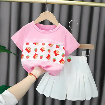 Летен Комплект дрехи за момичета от 0 до 5 години, Новост 2021 г., Ежедневна Мода Активна Тениска с анимационни Герои + Панталони За Деца