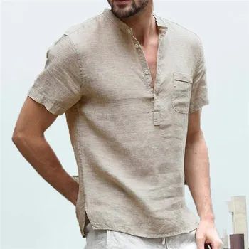 Лятна Нова мъжка тениска с къси ръкави от памук и лен с led осветяване, ежедневна мъжка тениска, за мъже дишаща риза S-2XL