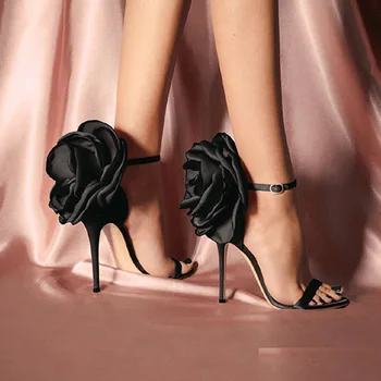 Лято 2021, европейски и американски сандали с цветя модел, сандали на високи токчета, дамски обувки, обувки за банкет и нощен клуб.