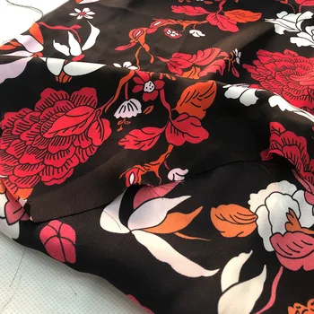 Марка Публикува 100% Полиестер, Стреч Сатен Тъканта Мека Облекло Риза Пижами Черен Плат за Рокли На Метър Шиене