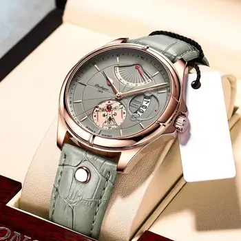 Модерен мъжки Кварцови часовници, Луксозни Спортни мъжки Кварцов Тъмни Ръчни часовници, Мъжки Светещи Подарък часовник от нежна кожа Da E6t8