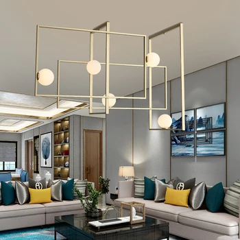 Модерно обзавеждане led Полилей иновативен дизайн Златен Мед метална рамка, голяма стъклена купа хотел домашен лампа...